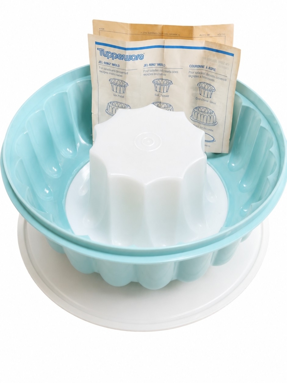Tupperware Aqua Blue and White Jell-Ring Mold Ice Mold Complete With Instruction